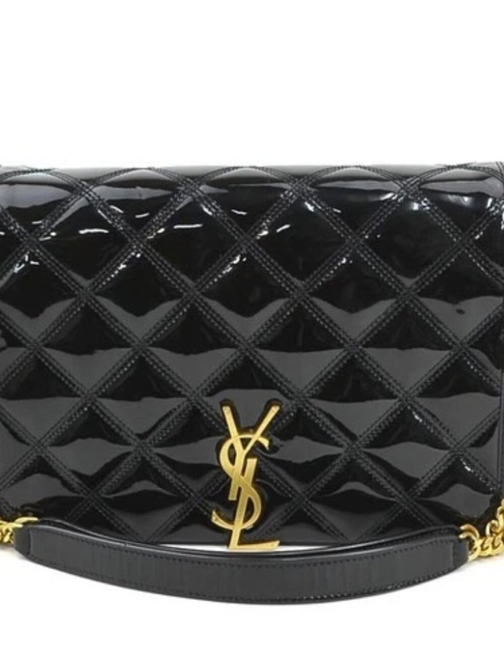 Auth SAINT LAURENT Chain Shoulder Bag Black/Gold Patent Leather/Metal - r11114r